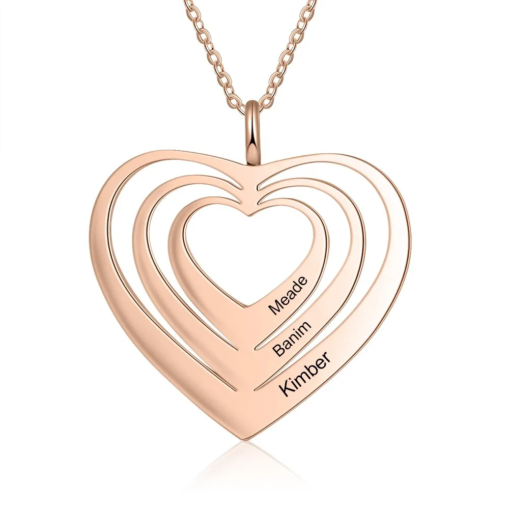 Customized 3 Hearts Pendant Personalized Engraving Name Necklaces