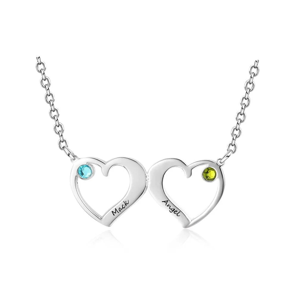 Customized Double Heart Pendant 2 Stones 2 Names