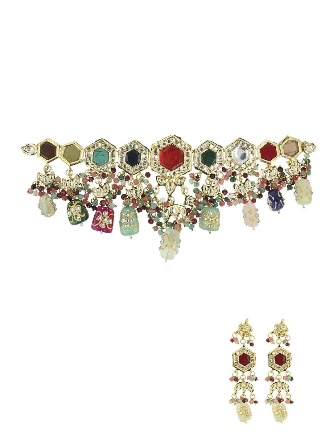 Diyakrishna In Multi Color Navratna Stone Choker Set