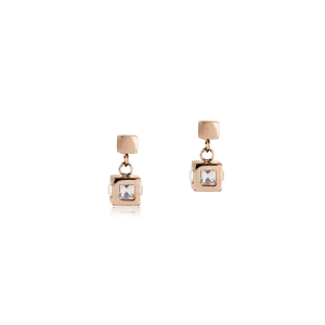 Earrings cube stainlees steel rose gold & crystal