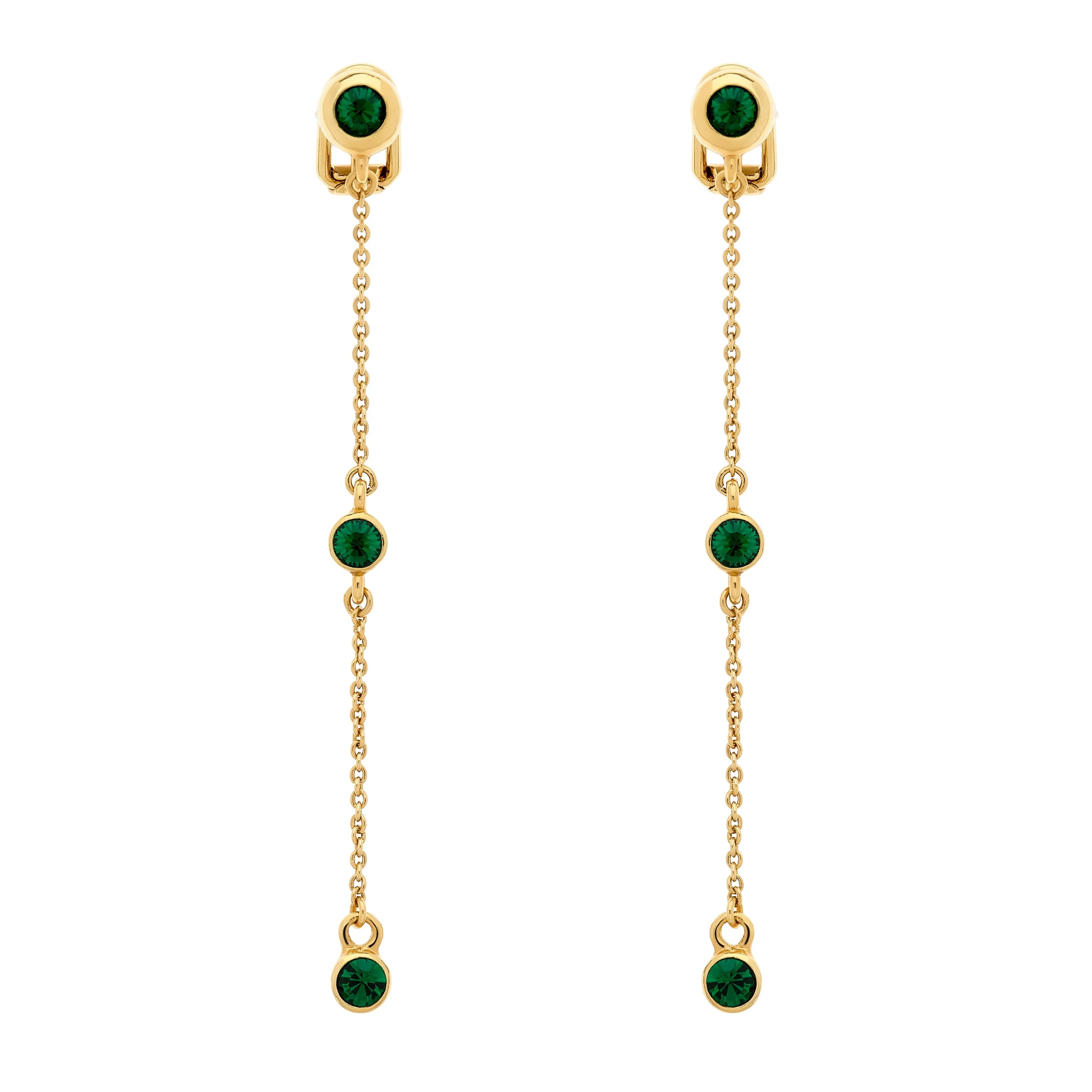 Emerald Crystal Droplet Clip Earrings