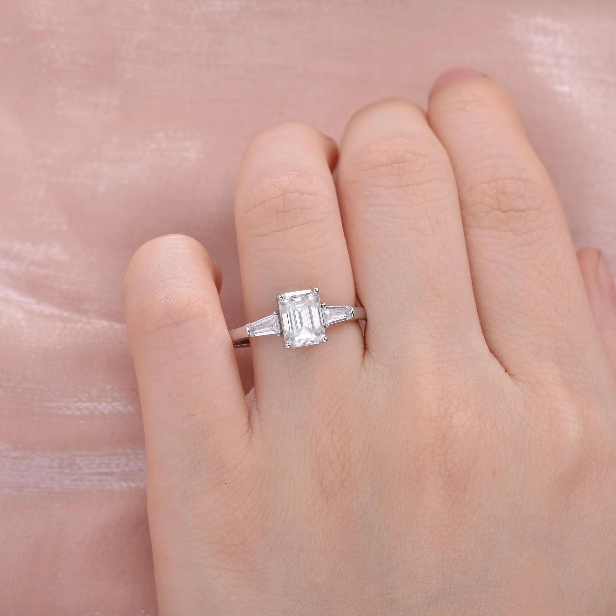 Emerald Cut Moissanite Vintage Ring