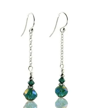 Emerald Teal Crystal Drop Beaded Earrings