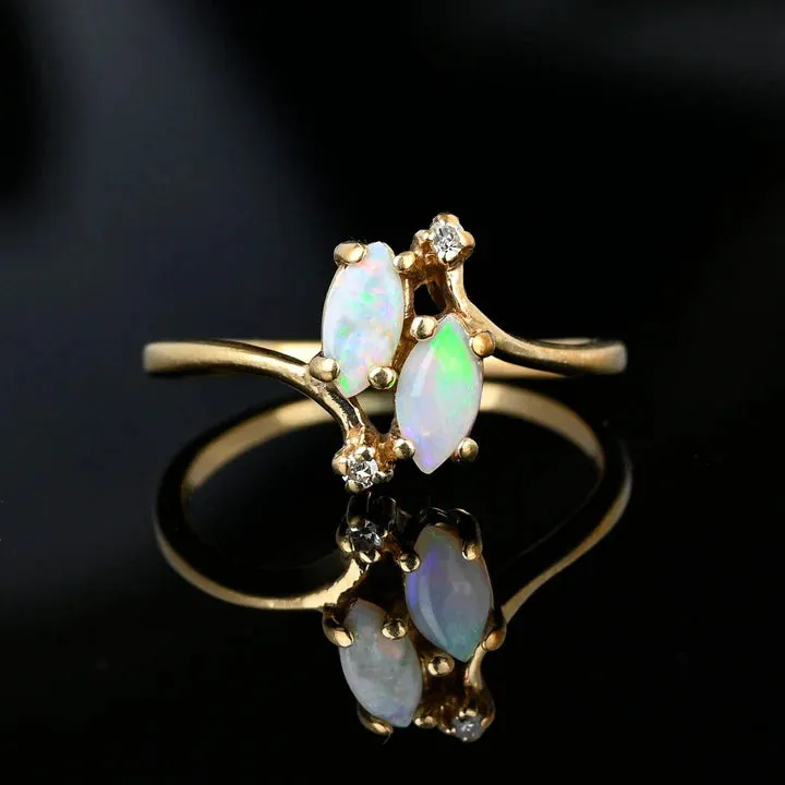 Ethiopian Opal Marquise Cut Bypass Shank Engagement 14k Gold Vermeil Ring