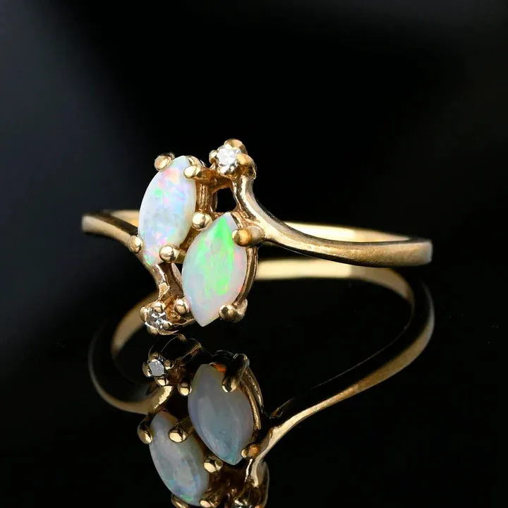 Ethiopian Opal Marquise Cut Bypass Shank Engagement 14k Gold Vermeil Ring