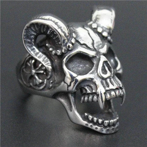 Evil Damn Skull Vampire Goat Ring 316L Stainless Steel Man Boy Band Party Bull Skull Ring