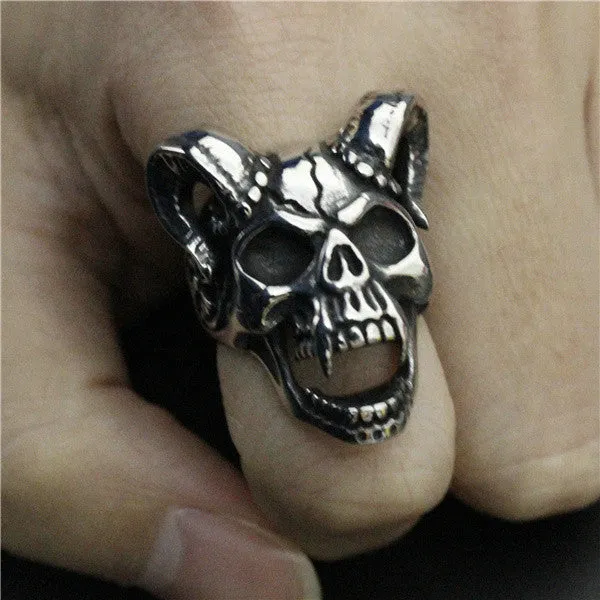 Evil Damn Skull Vampire Goat Ring 316L Stainless Steel Man Boy Band Party Bull Skull Ring