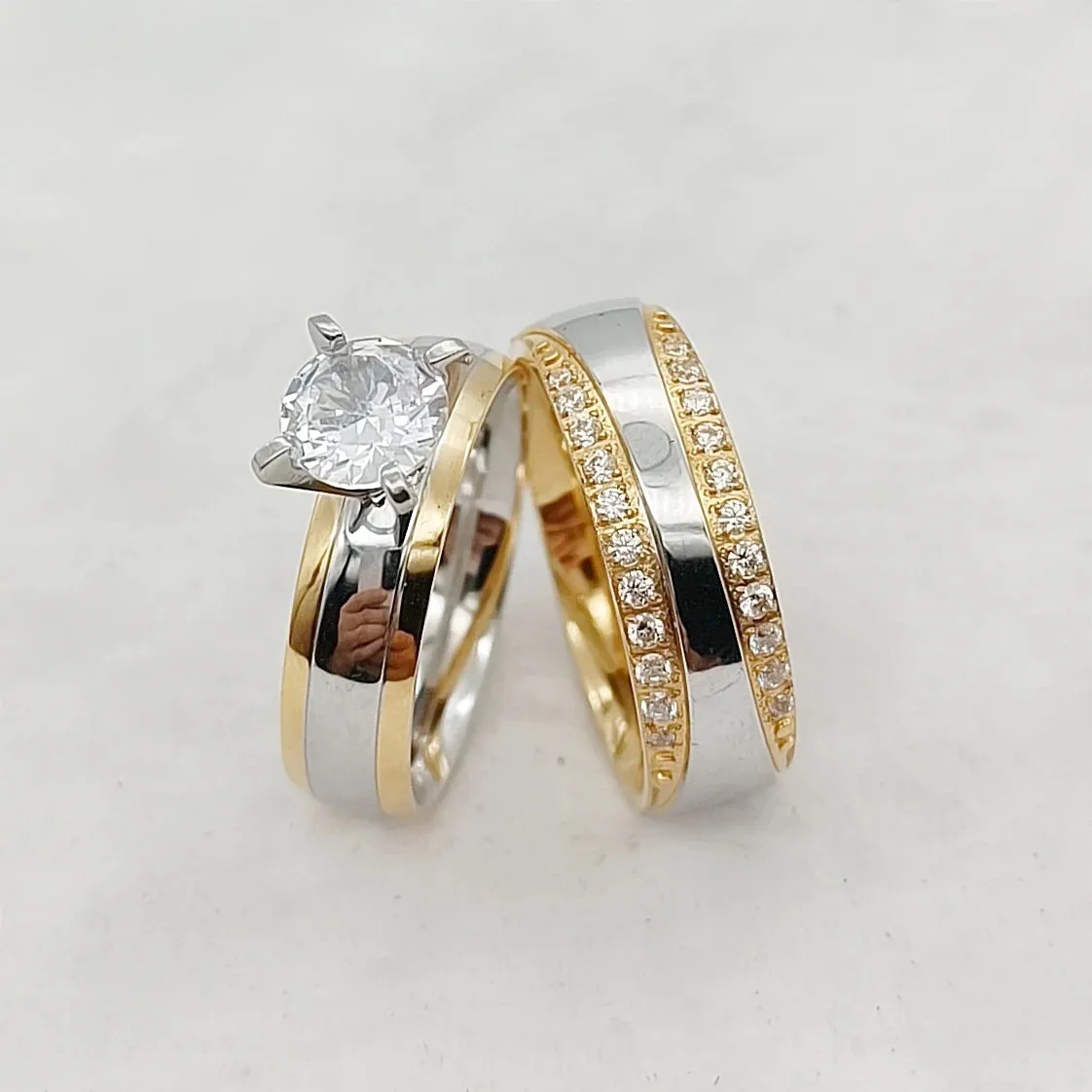 Exclusive 14k Gold Plated CZ Diamond Wedding Rings for Couples