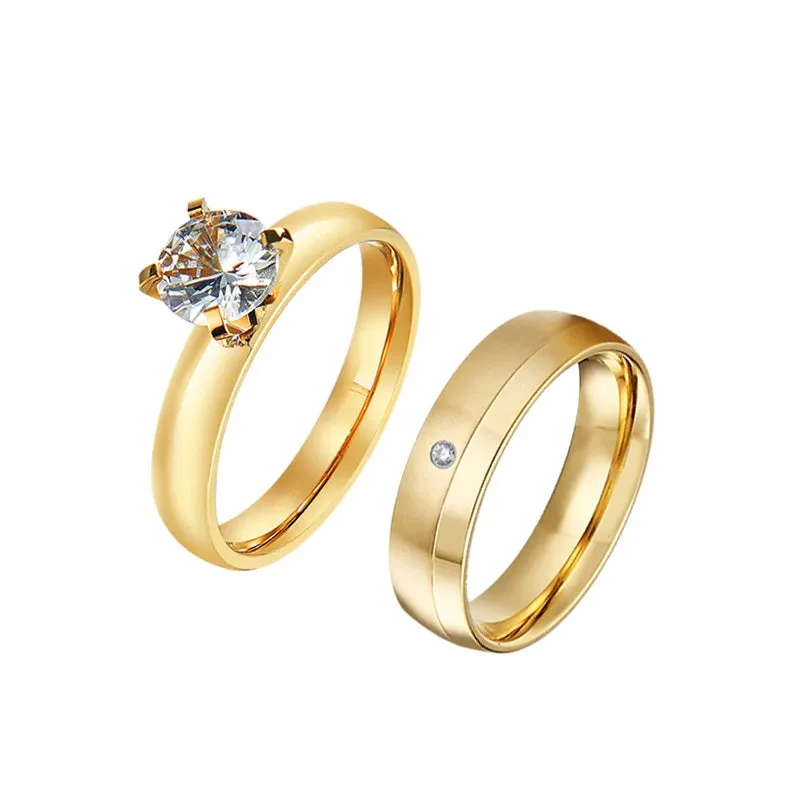 Exclusive 14k Gold Plated CZ Diamond Wedding Rings for Couples