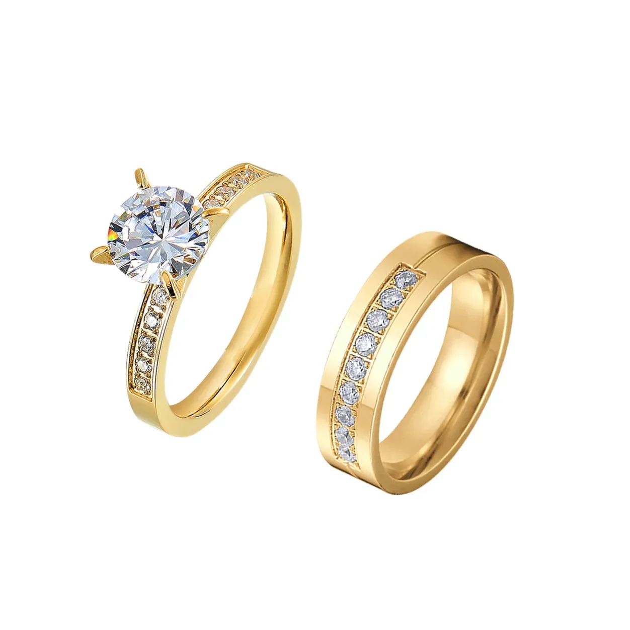 Exclusive 14k Gold Plated CZ Diamond Wedding Rings for Couples