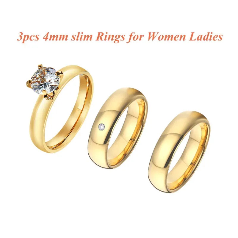 Exclusive 14k Gold Plated CZ Diamond Wedding Rings for Couples