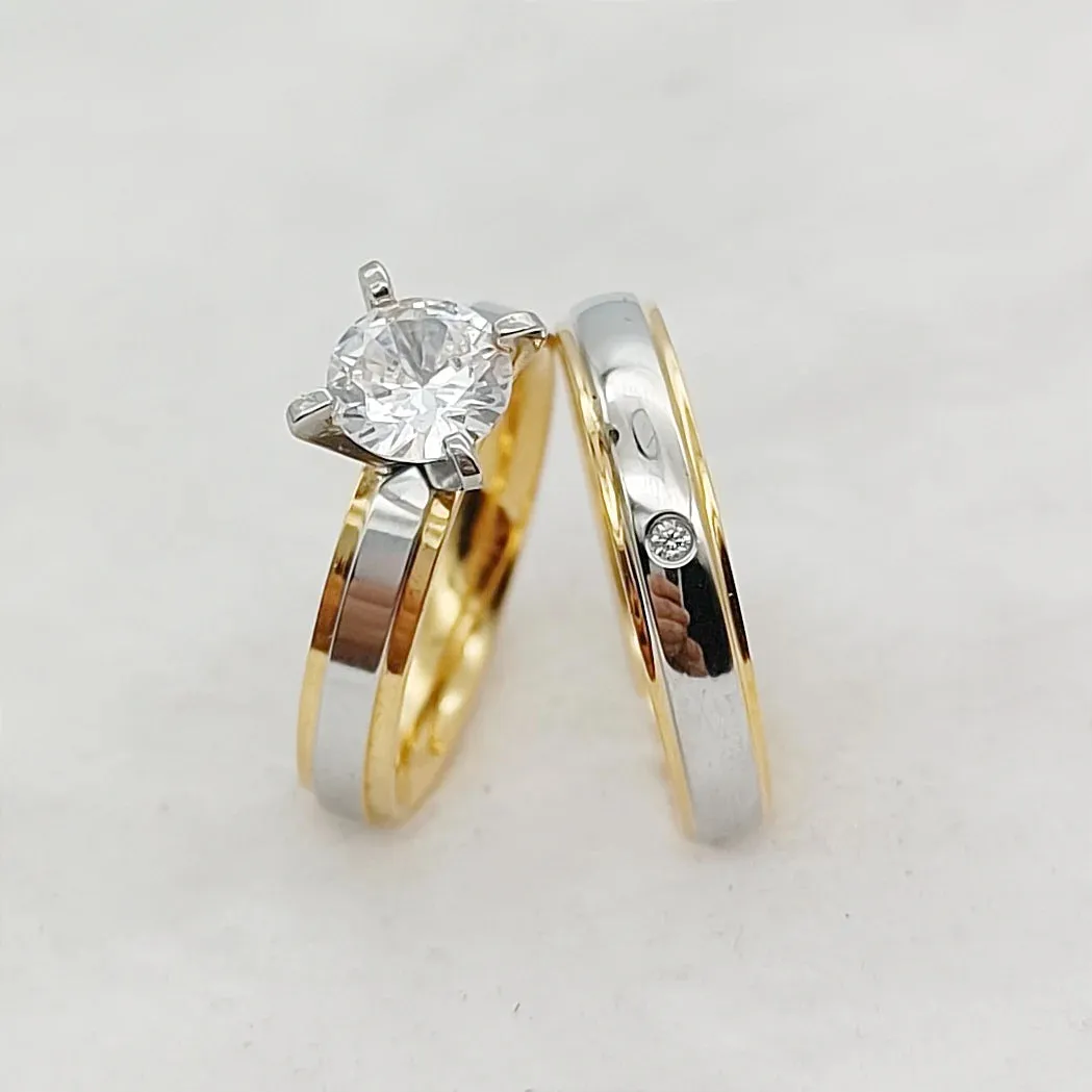 Exclusive 14k Gold Plated CZ Diamond Wedding Rings for Couples