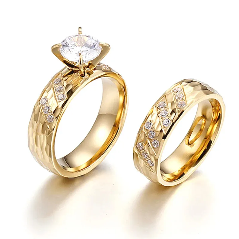 Exclusive 14k Gold Plated CZ Diamond Wedding Rings for Couples