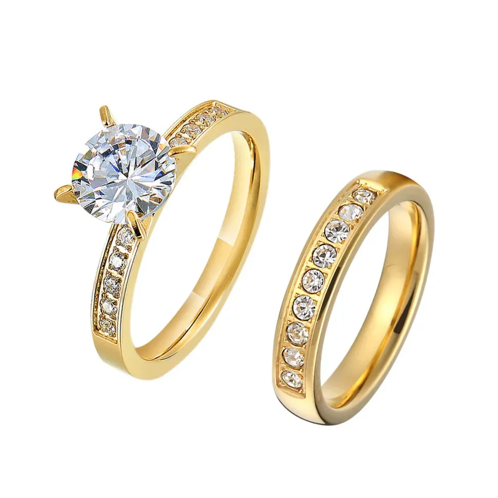 Exclusive 14k Gold Plated CZ Diamond Wedding Rings for Couples