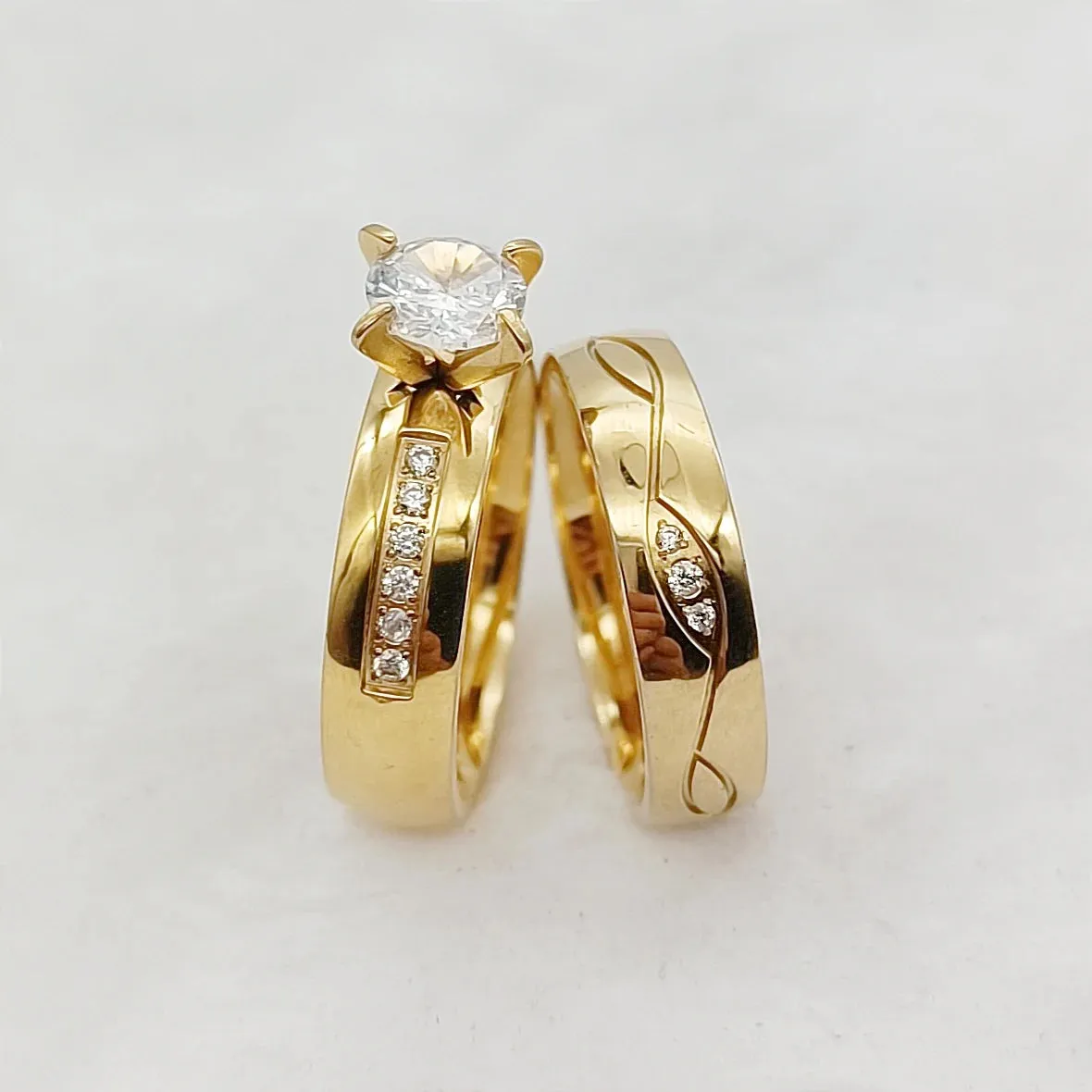 Exclusive 14k Gold Plated CZ Diamond Wedding Rings for Couples