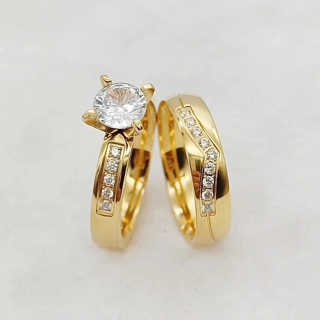 Exclusive 14k Gold Plated CZ Diamond Wedding Rings for Couples