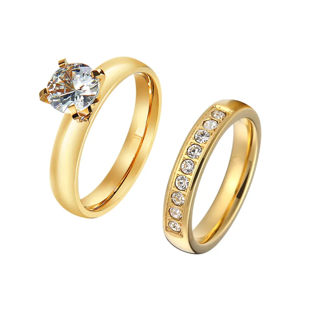 Exclusive 14k Gold Plated CZ Diamond Wedding Rings for Couples