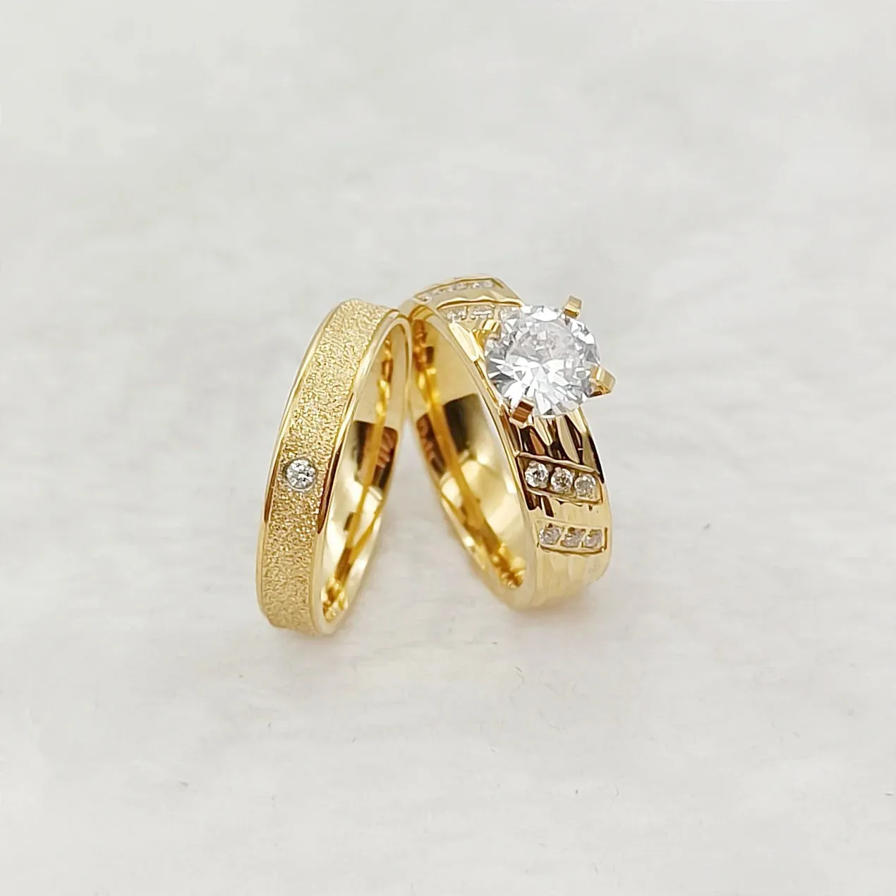 Exclusive 14k Gold Plated CZ Diamond Wedding Rings for Couples