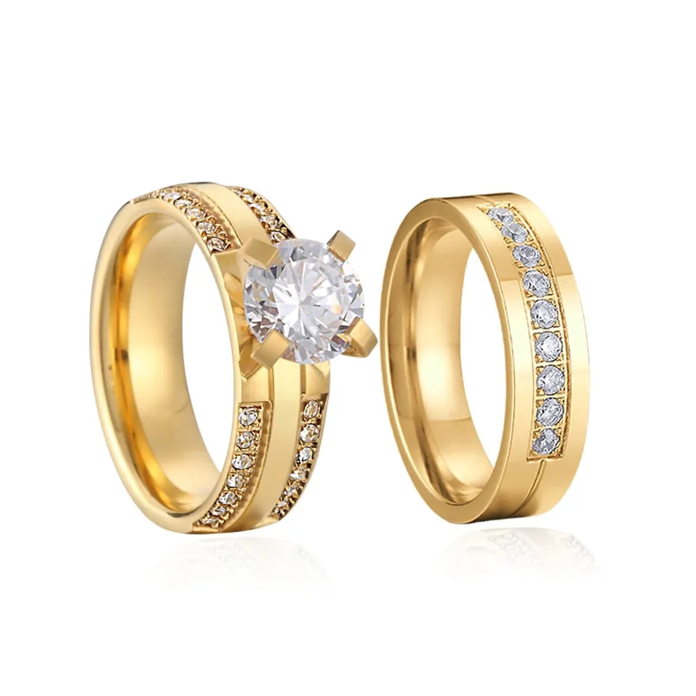 Exclusive 14k Gold Plated CZ Diamond Wedding Rings for Couples