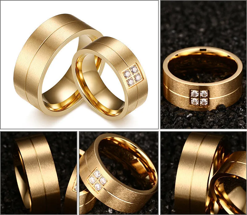 Fashion Rings Stainless Steel Rings For Women Men Wedding Rings With CZ Stone Couple Jewelry Engagement Wedding Bands