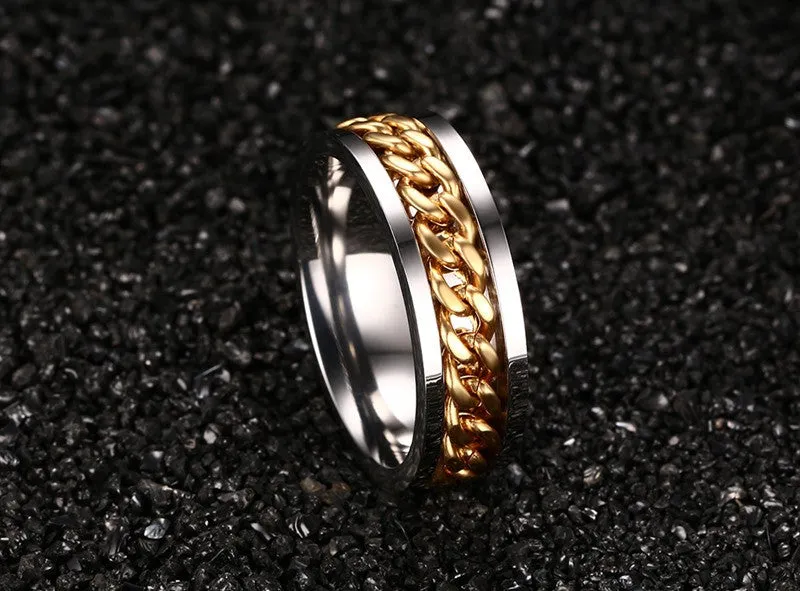 Fashion Spinner Black Chain Ring For Men Stainless Steel Wedding Mens Ring Cool Jewelry