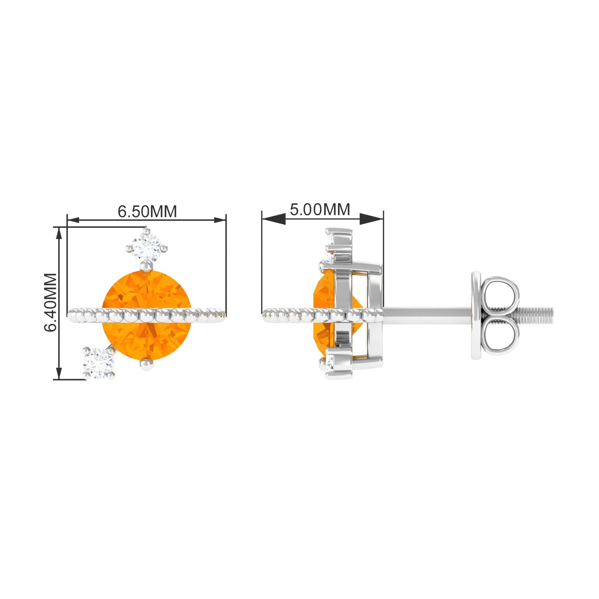 Fire Opal Contemporary Celestial Stud Earrings with Diamond