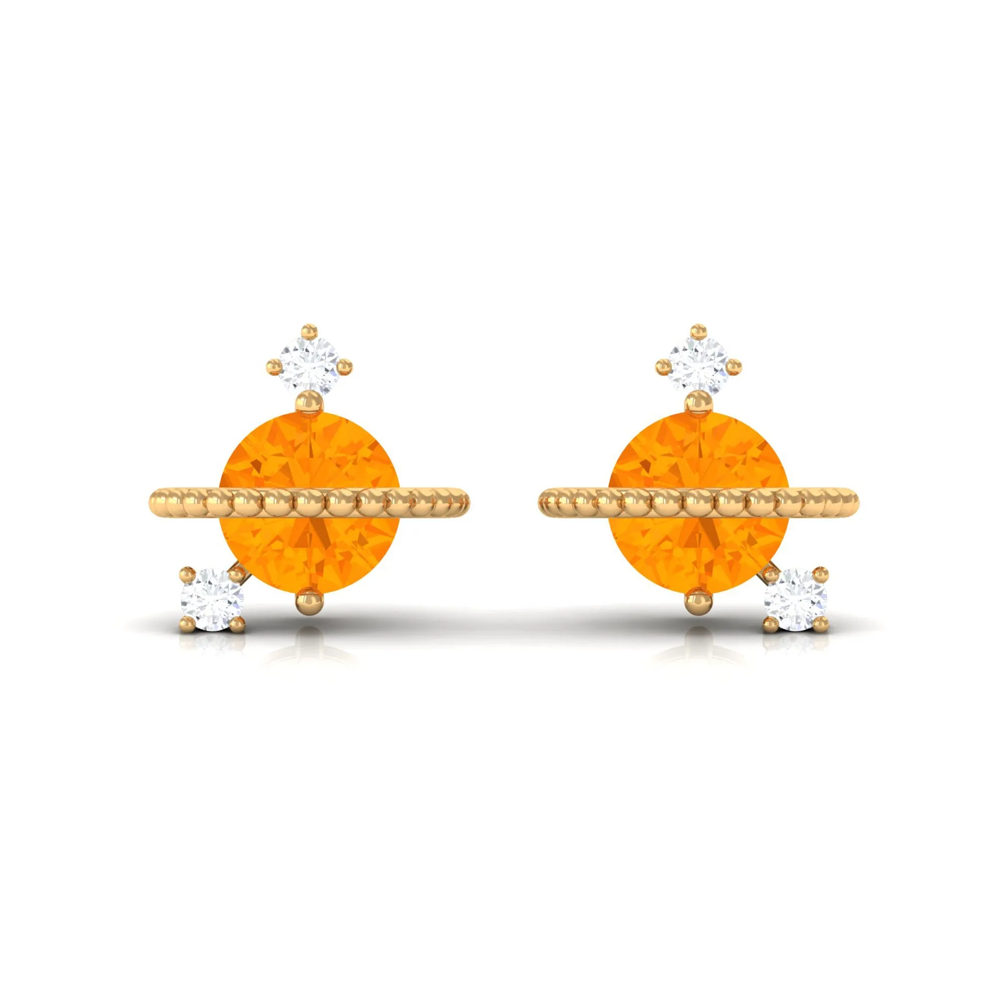 Fire Opal Contemporary Celestial Stud Earrings with Diamond