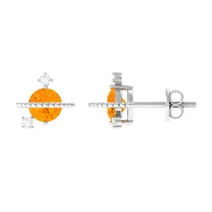 Fire Opal Contemporary Celestial Stud Earrings with Diamond