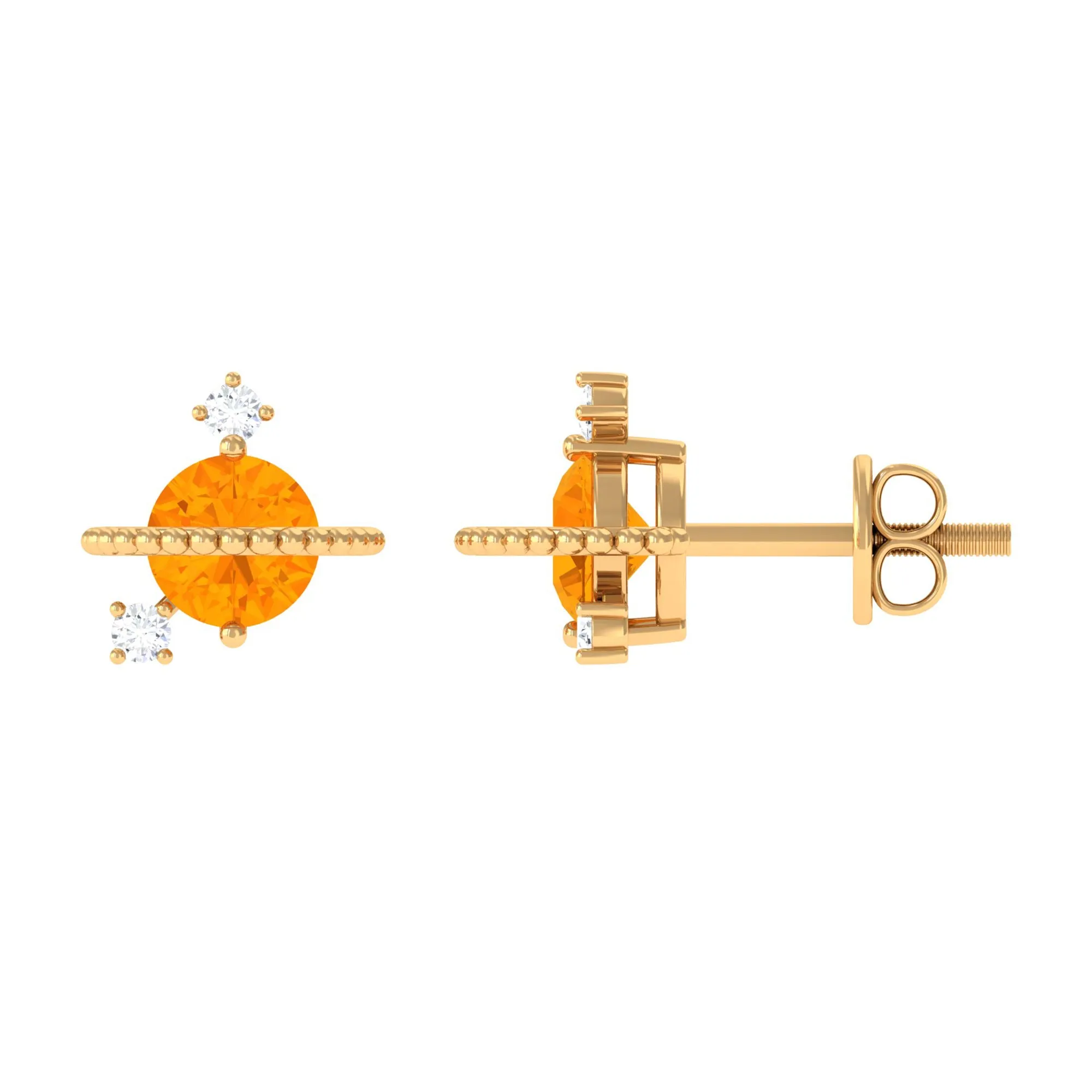 Fire Opal Contemporary Celestial Stud Earrings with Diamond