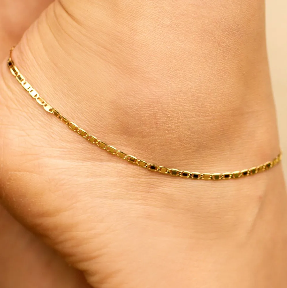 Flat Mariner Link Chain Anklet, 2.5mm