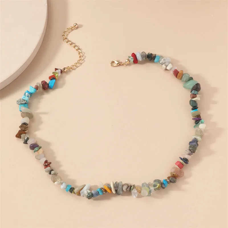 Fun Bohemian Natural Semi-precious Stone Choker Necklaces