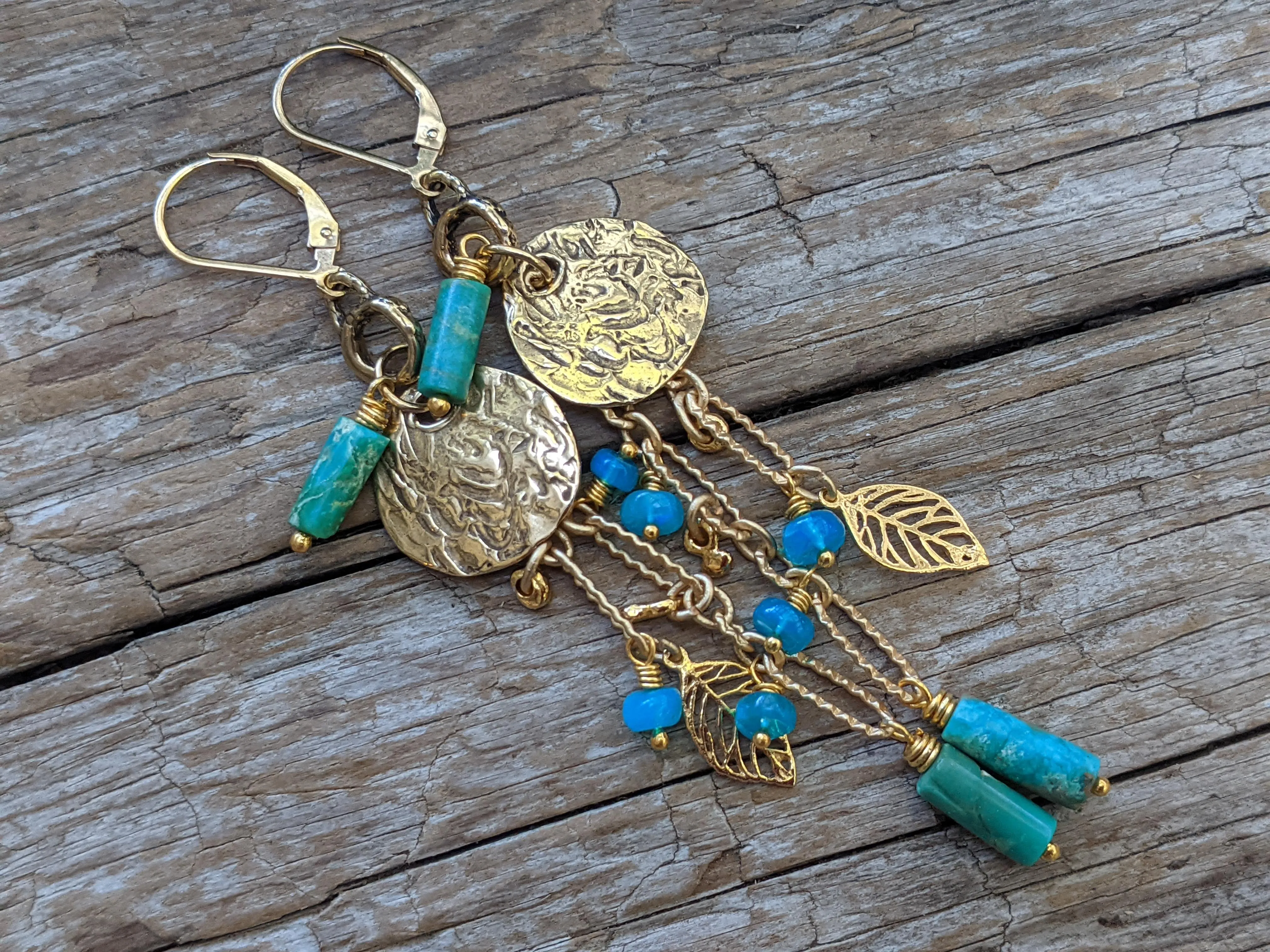 Genuine Turquoise & Paraiba Blue Opal Gemstones Earrings