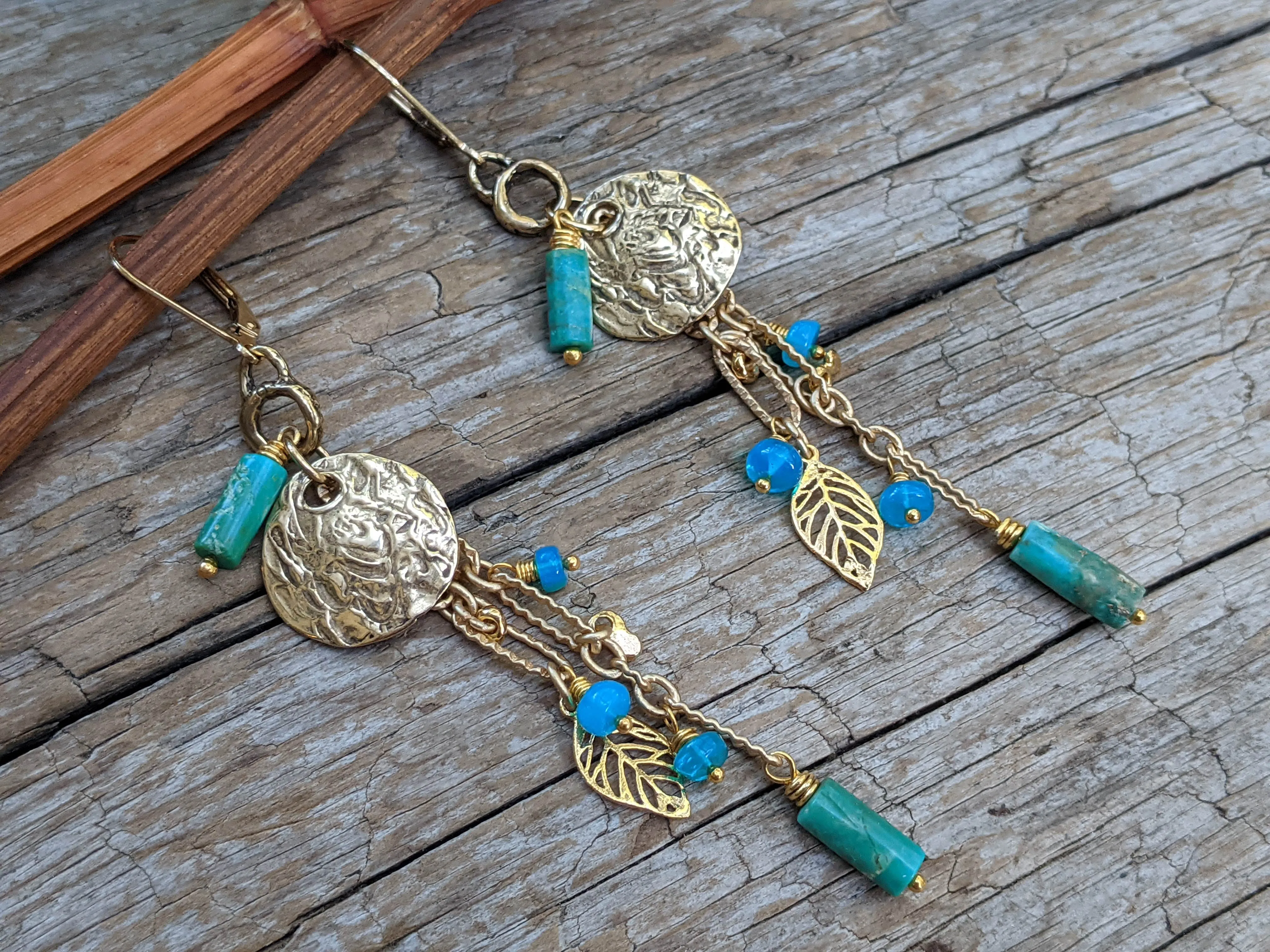 Genuine Turquoise & Paraiba Blue Opal Gemstones Earrings