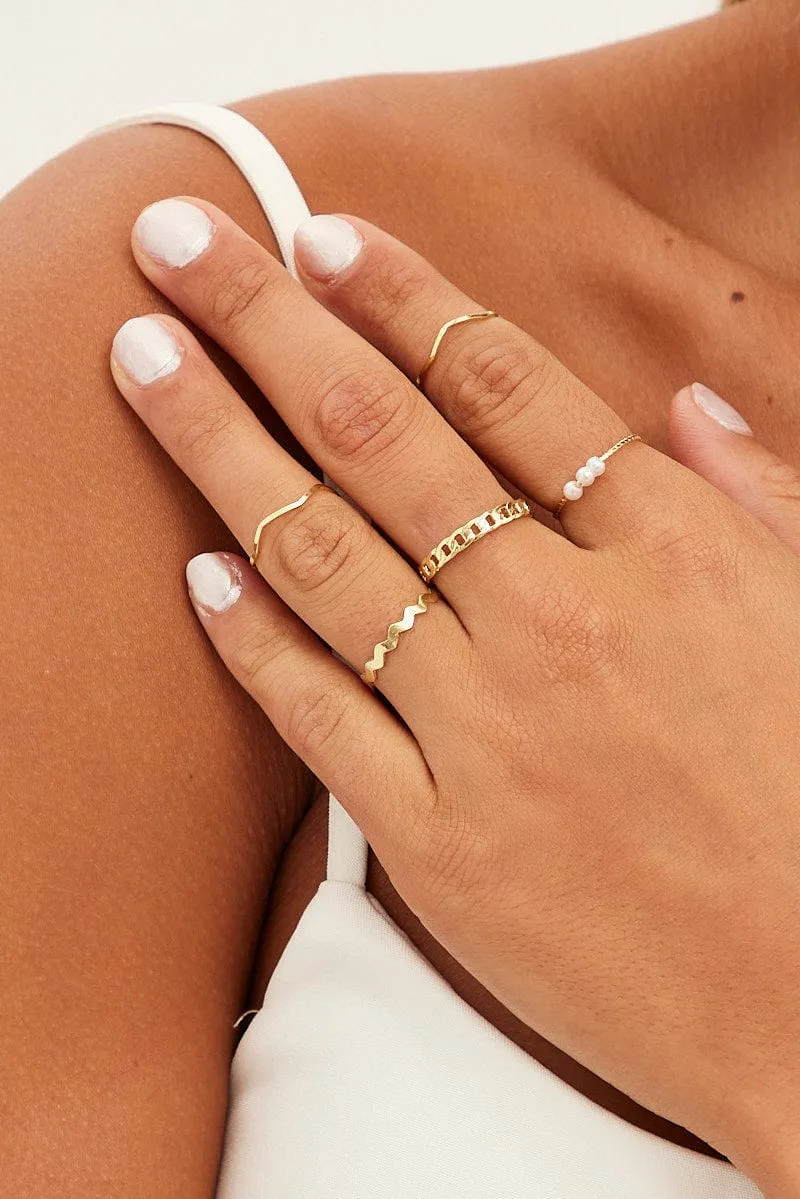 Gold 5 Pack Rings Set