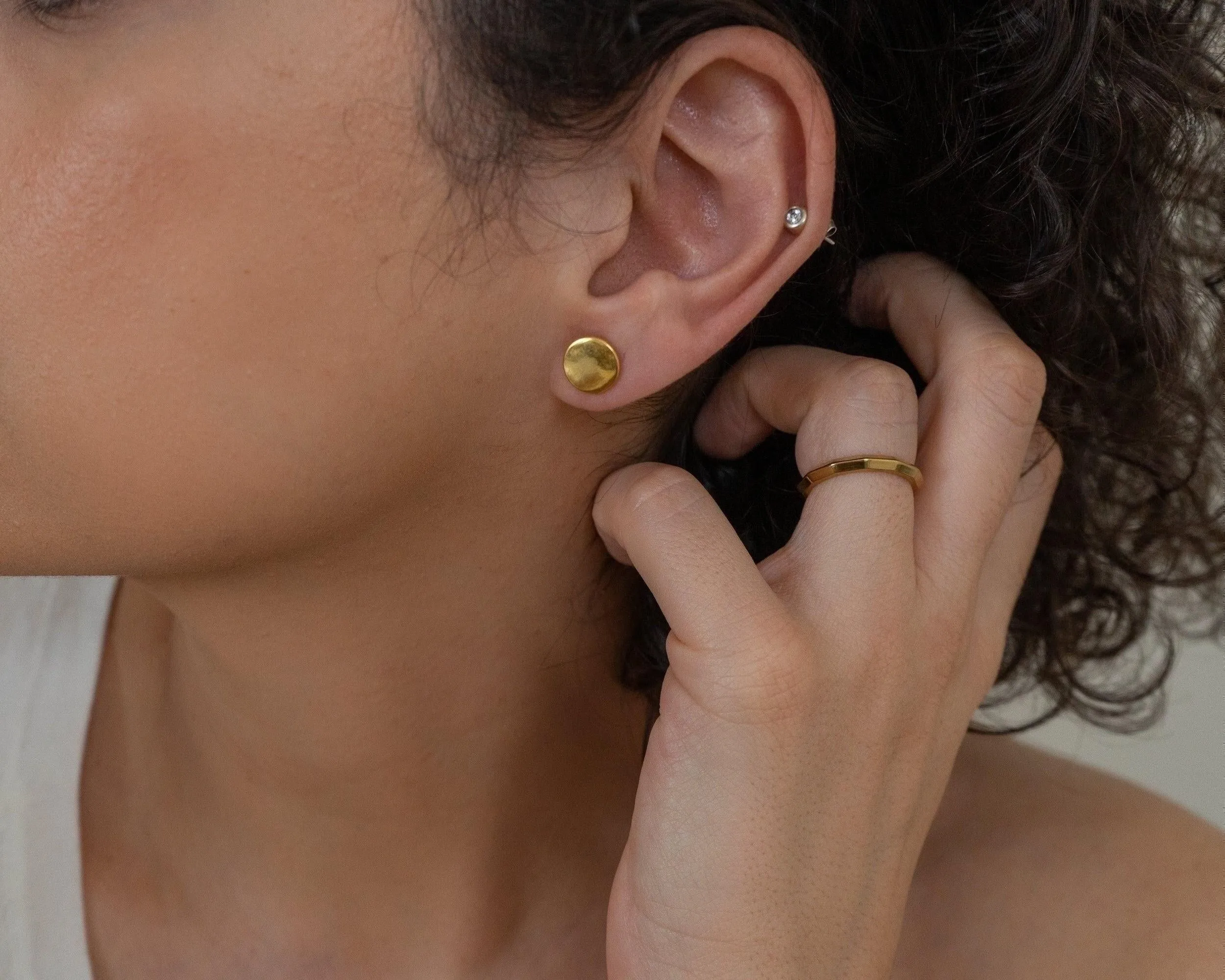 Gold Matte Disc Stud Earrings