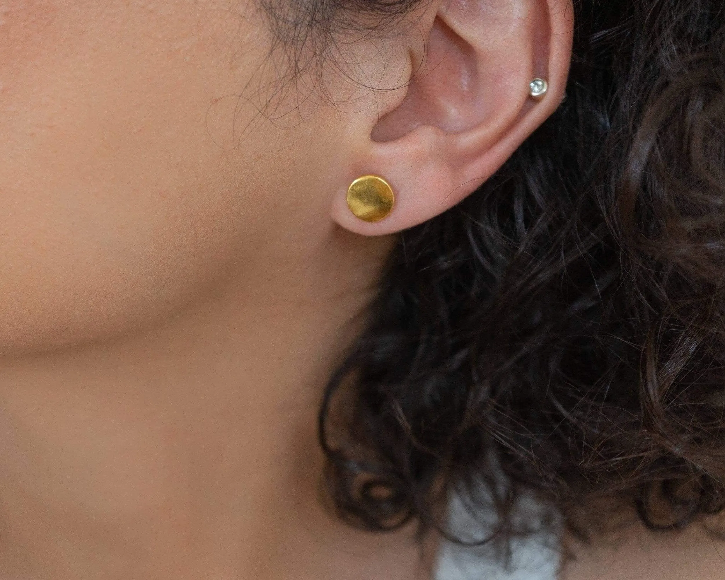 Gold Matte Disc Stud Earrings