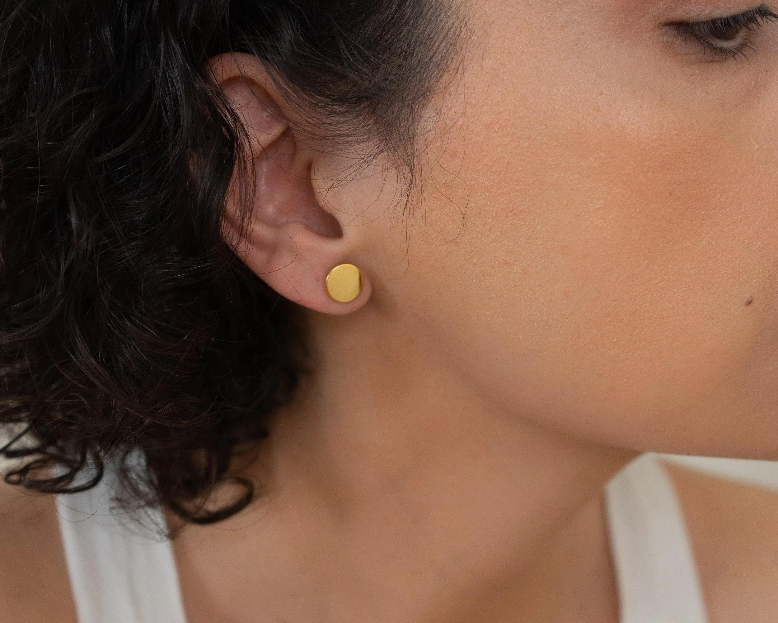 Gold Matte Disc Stud Earrings