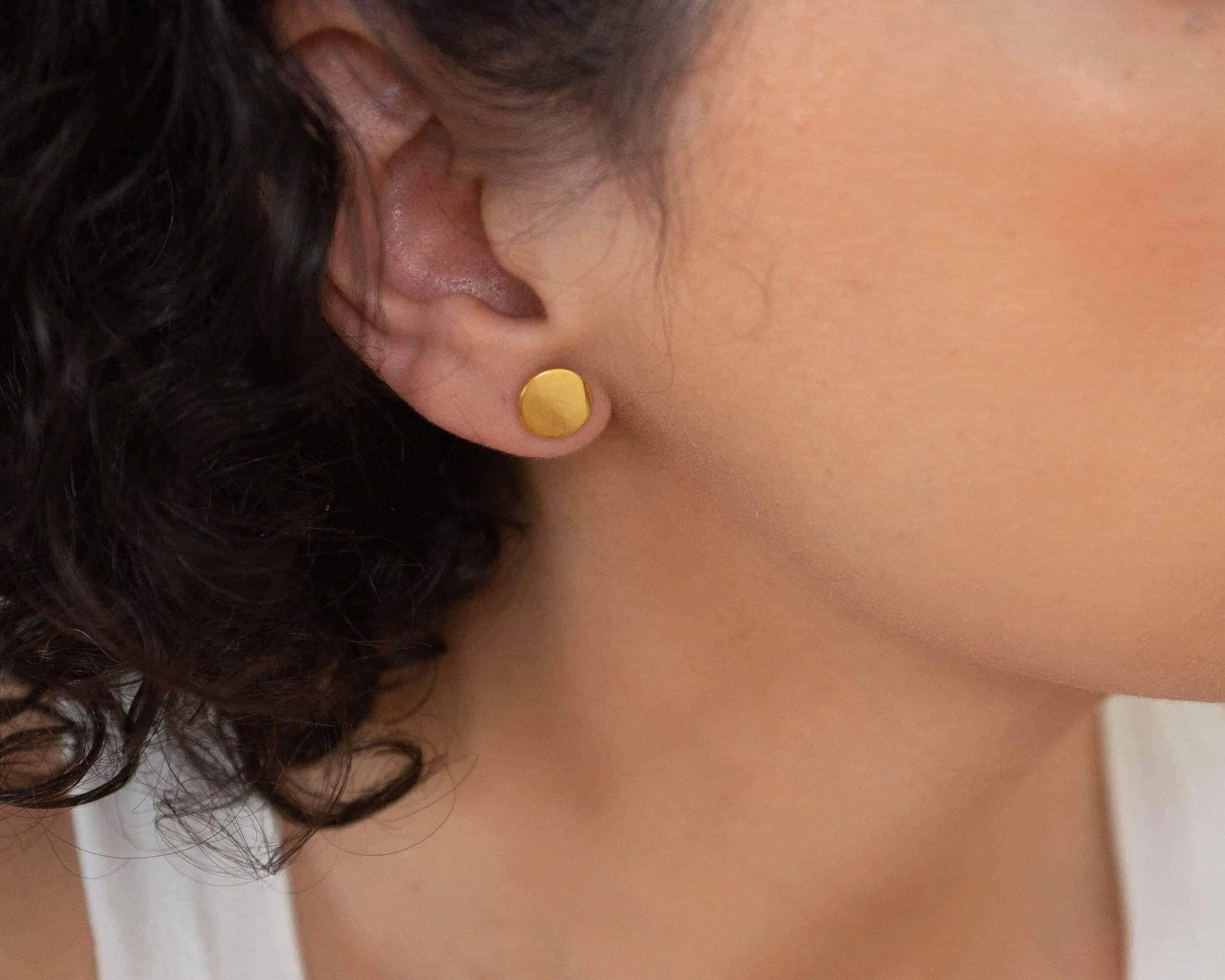 Gold Matte Disc Stud Earrings