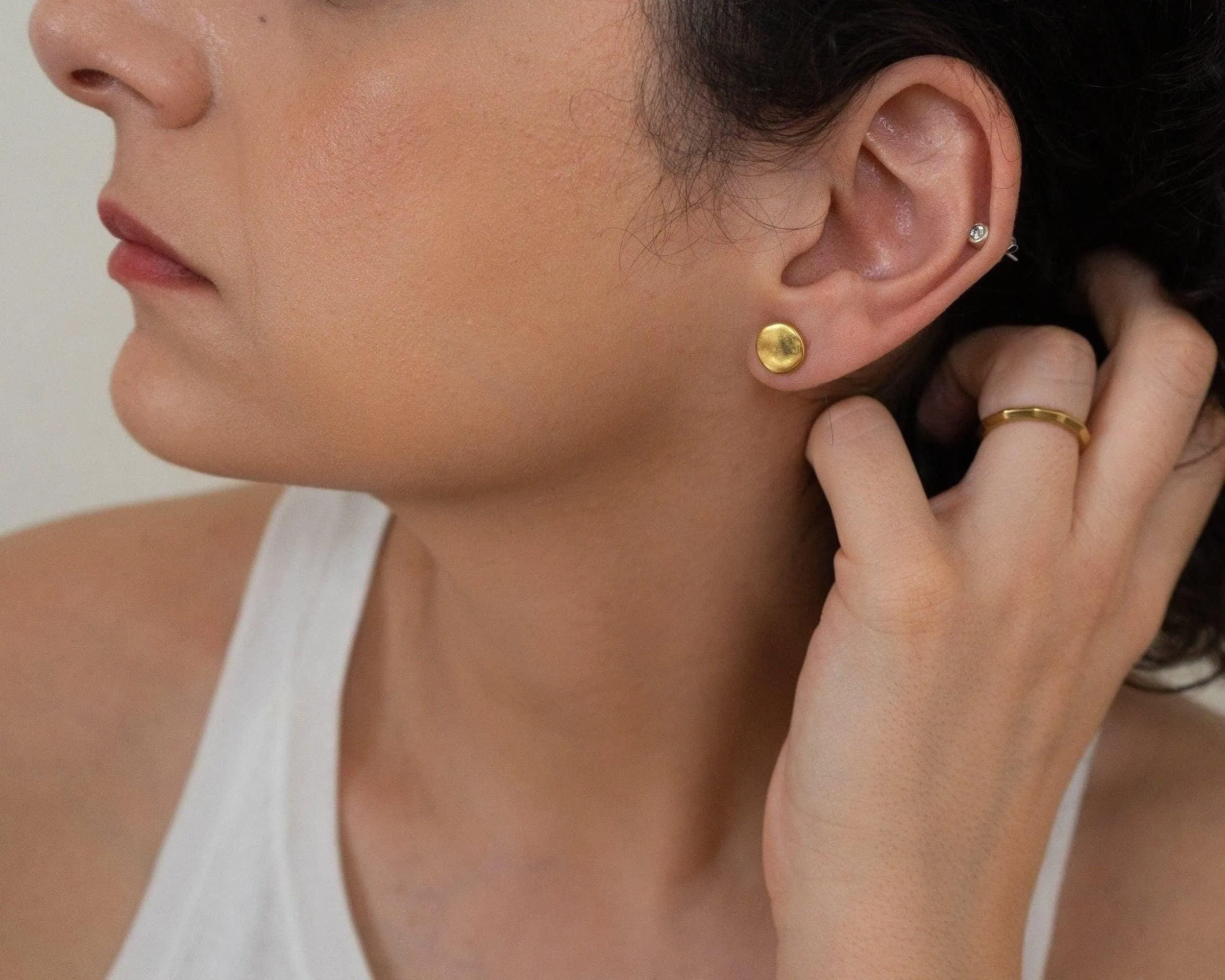 Gold Matte Disc Stud Earrings