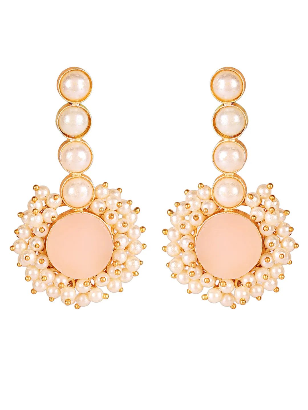 Gold- Plated Circular Shaped Pearl Beaded Contemporary Drop Earrings