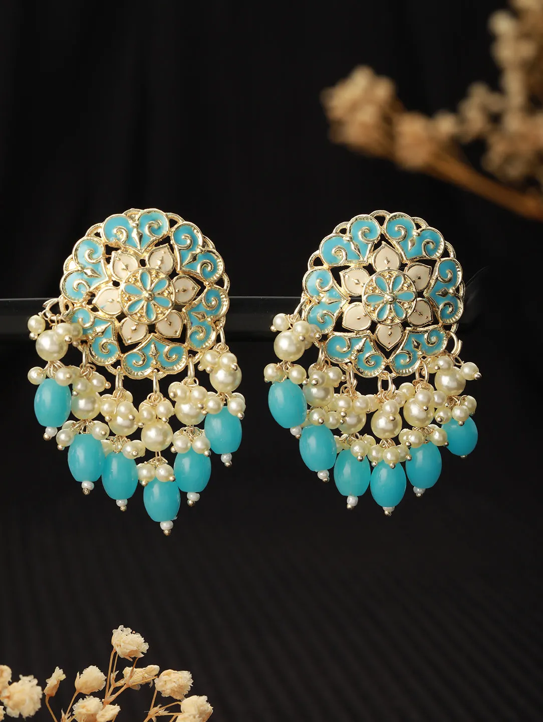 Gold-Plated Contemporary Meenakari Drop Earrings