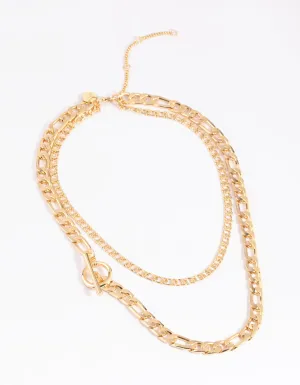 Gold Plated Fob Chain Layered Necklace