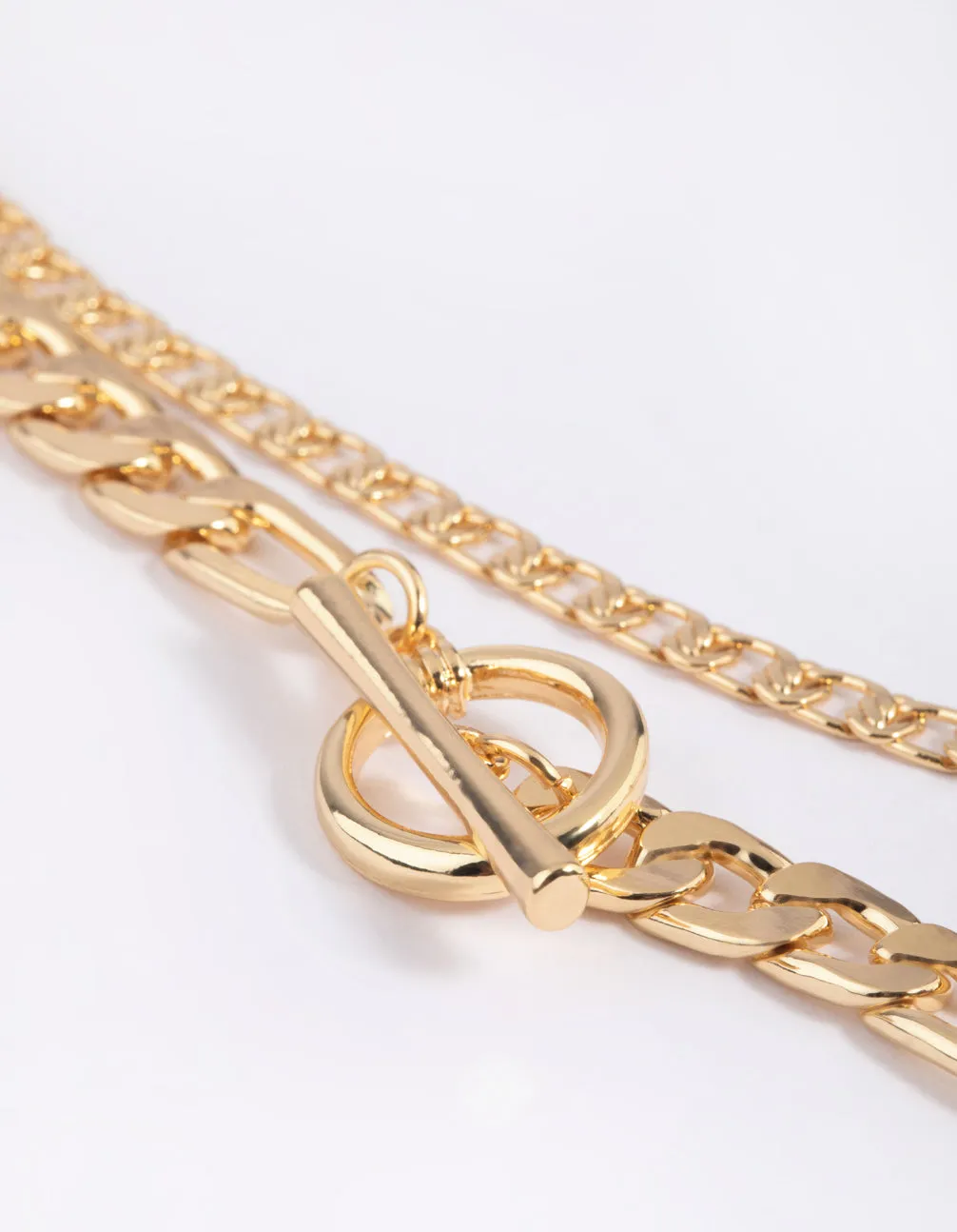 Gold Plated Fob Chain Layered Necklace