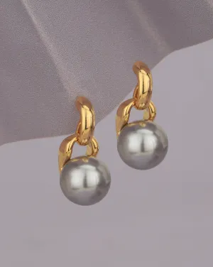 Gold Plated White Pearl Cz Contemporary Stud Earring For Women