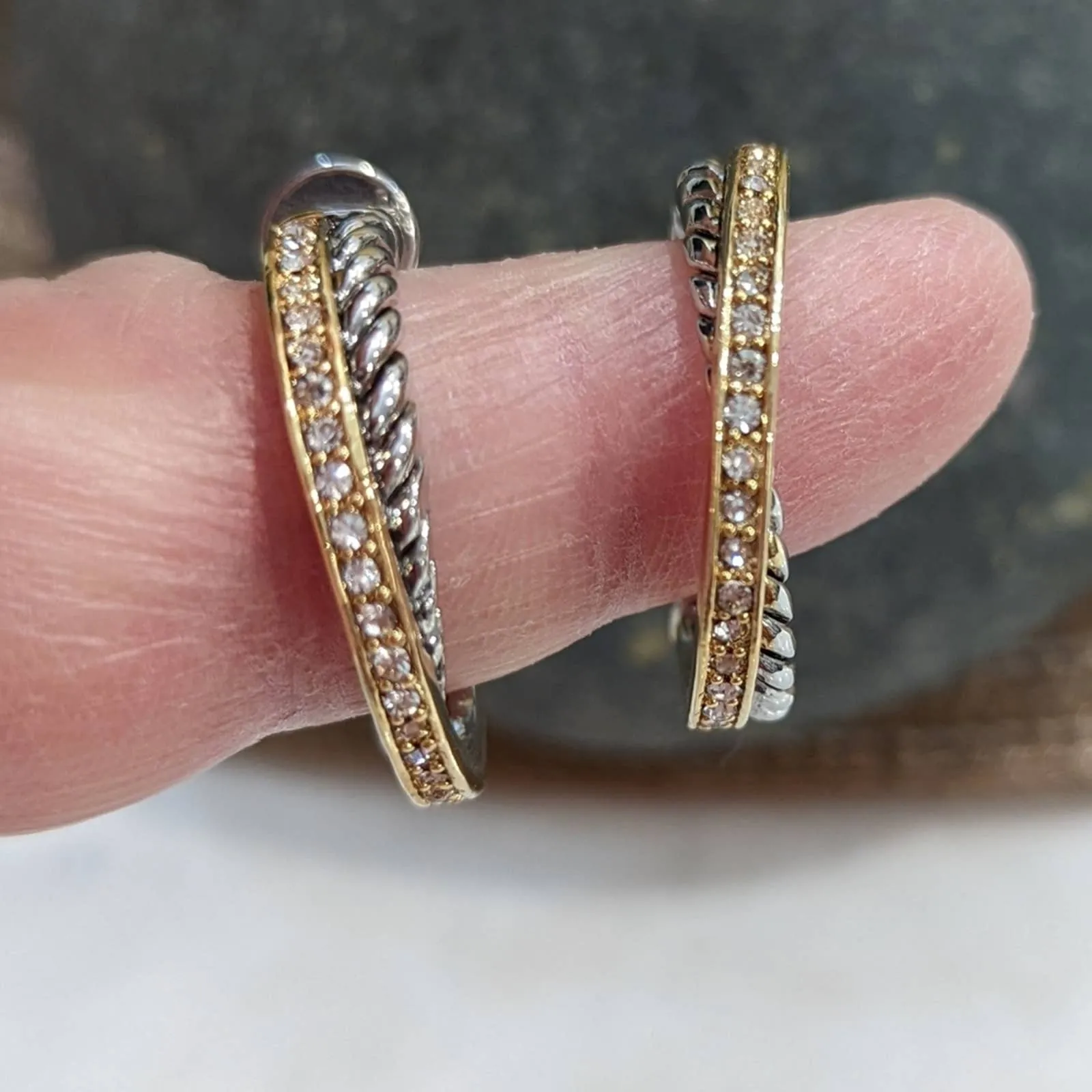 GOLD SILVER Two Tone Sparkle Twisted Rope Hoop Earrings