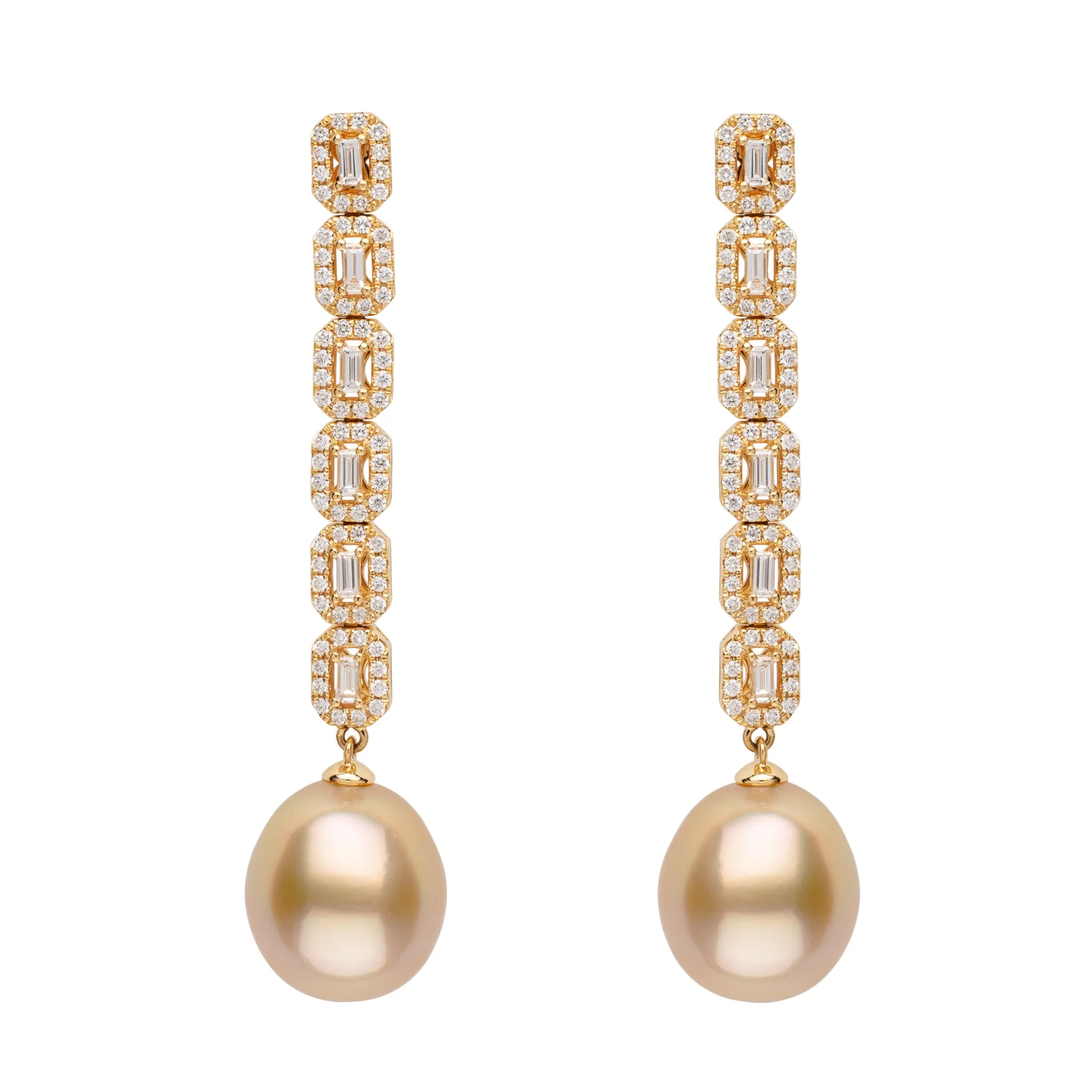 Golden South Sea Pearl & Diamond Long Earrings