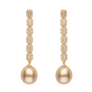 Golden South Sea Pearl & Diamond Long Earrings