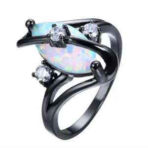 Gorgeous Rainbow Fire Opal Rings For Women Men Black Gold Filled Wedding Party Engagement Promise Ring Christmas Gift