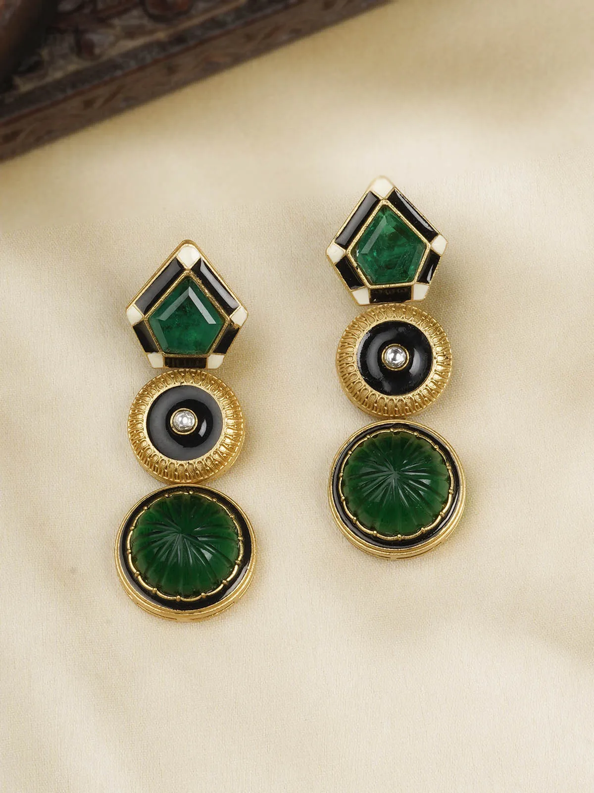 Green Color Gold Plated Contemporary Earrings - CC-EAR1GR