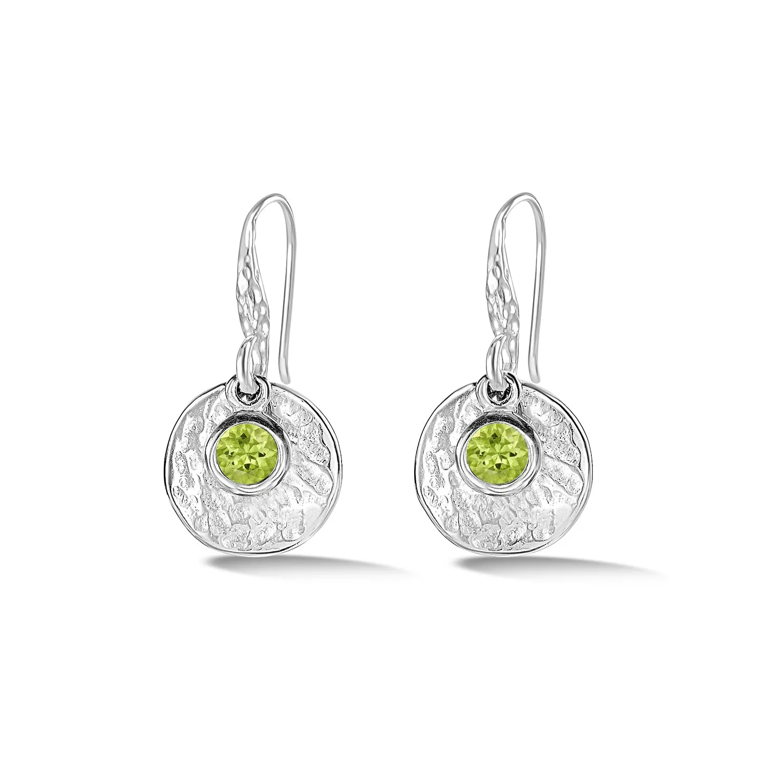 Hammered Disc & Peridot Array Drop Earrings